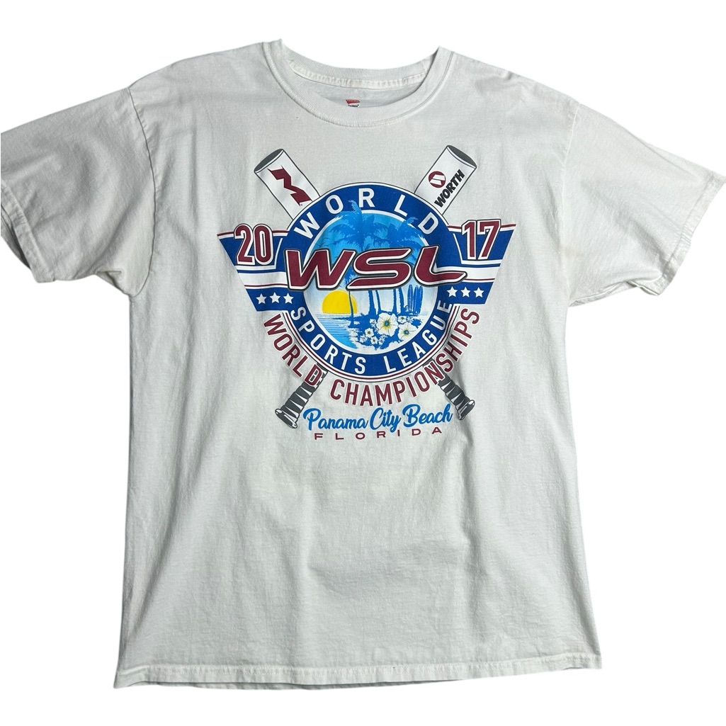 Vintage Single Stitch Wsl World Sports League 2017 Championship Tee L Softball
